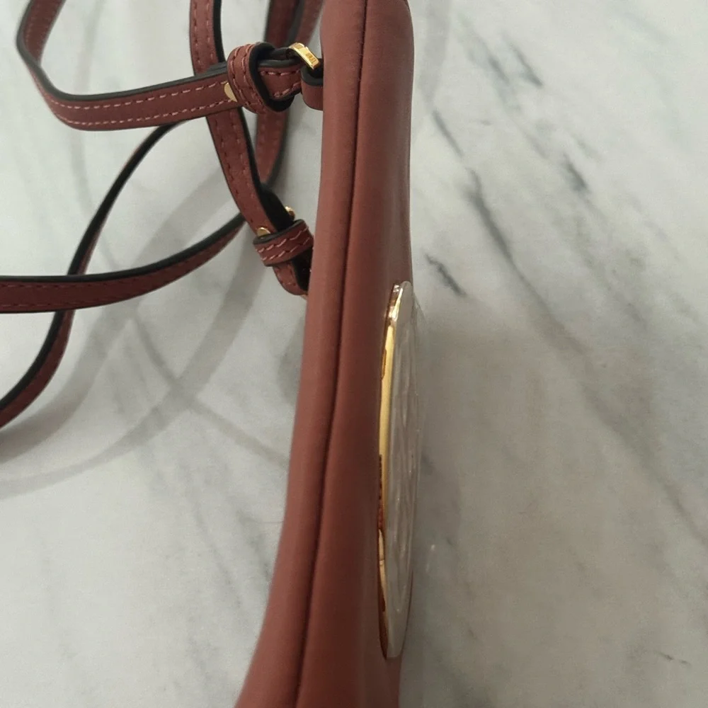 Tory Burch New Light  Brown and Gold Charlie Mini Phone Crossbody
